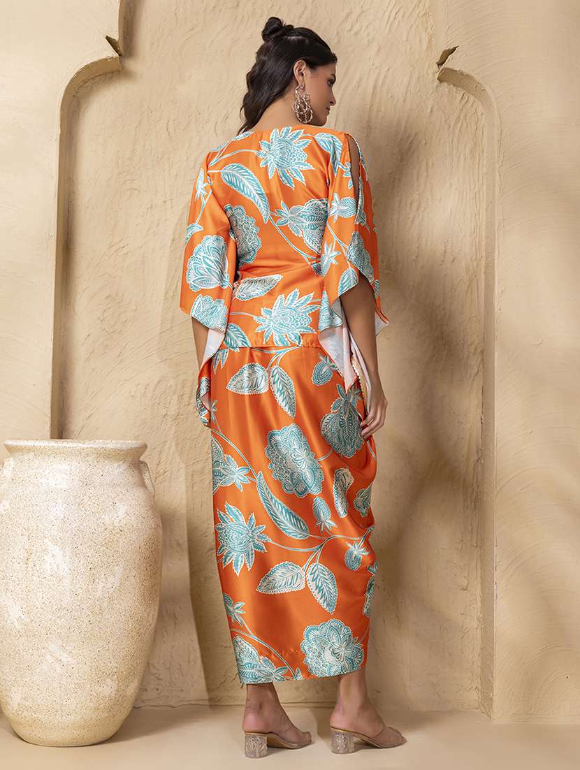 women printed kimono sleeve ethnic co-ord set - 22225170 -  Standard Image - 3