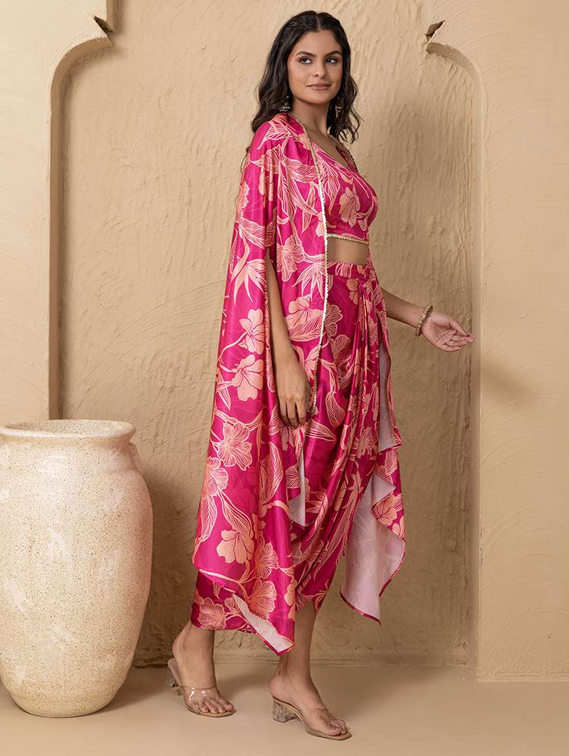 women printed top and dhoti with shrug co-ord set - 22225174 -  Standard Image - 3