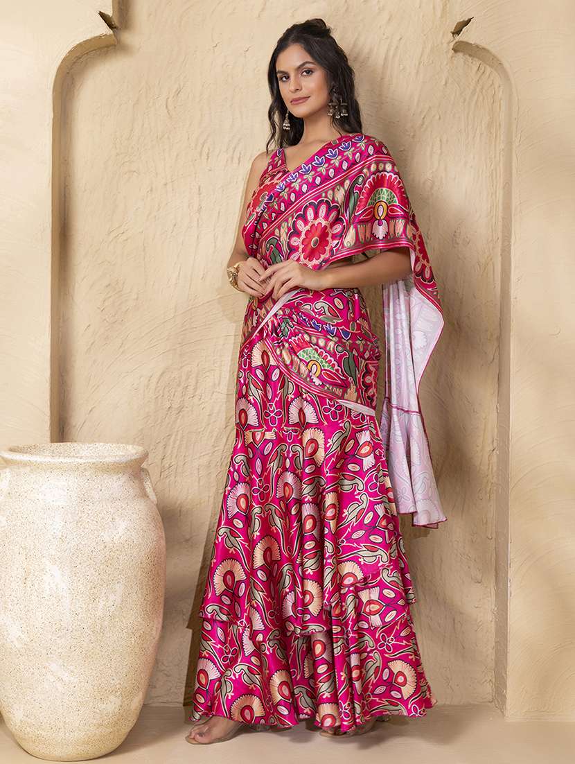 women floral printed pre-drape saree - 22225184 -  Standard Image - 3