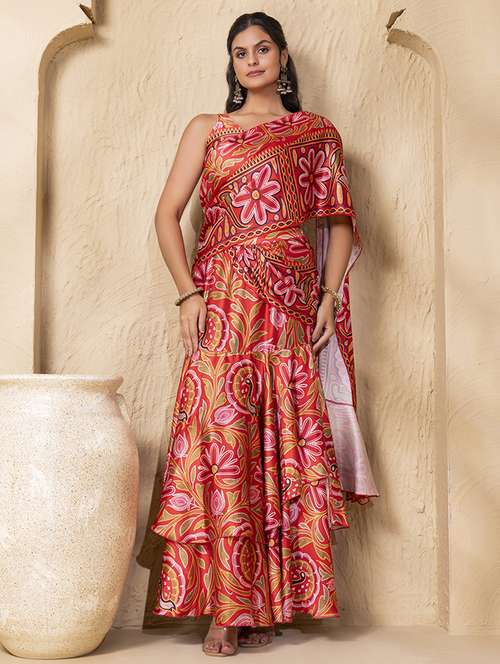 women floral printed pre-drape saree - 22225185 -  Standard Image - 0