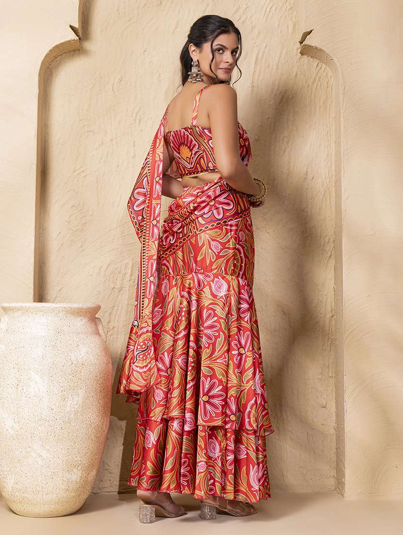 women floral printed pre-drape saree - 22225185 -  Standard Image - 3
