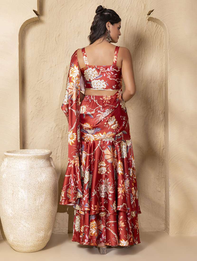 women floral printed pre-drape saree - 22225186 -  Standard Image - 3