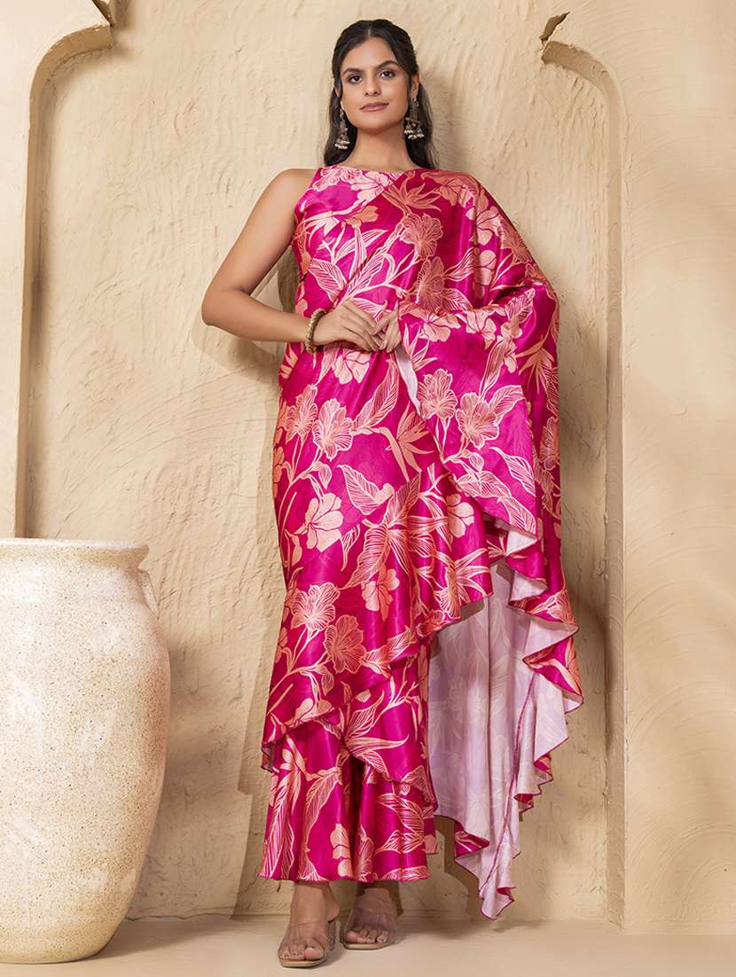 women floral printed pre-drape saree - 22225188 -  Zoom Image - 0