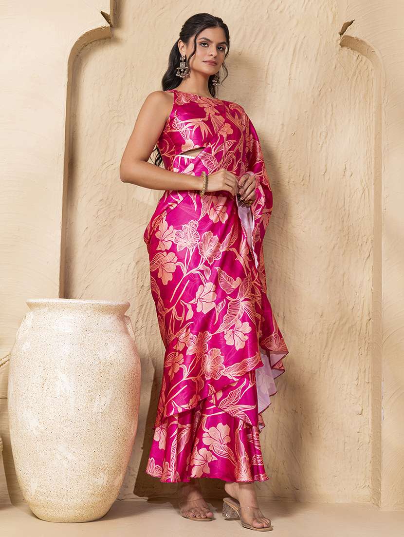 women floral printed pre-drape saree - 22225188 -  Standard Image - 3