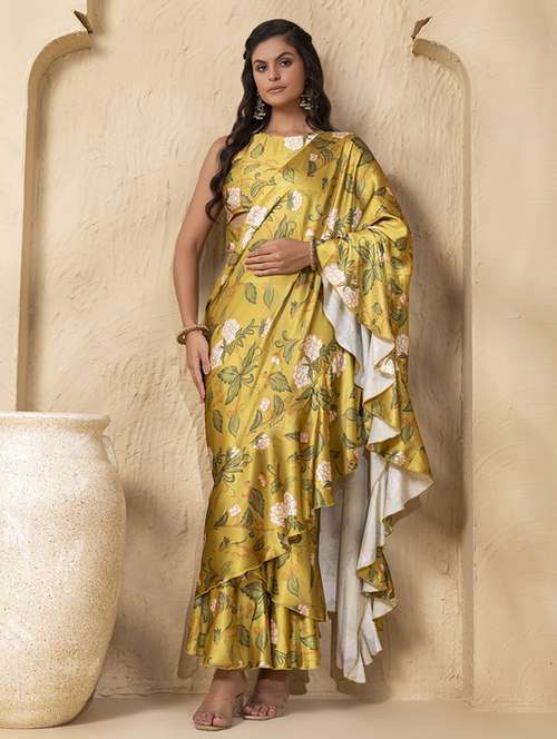 women floral printed pre-drape saree - 22225189 -  Standard Image - 0