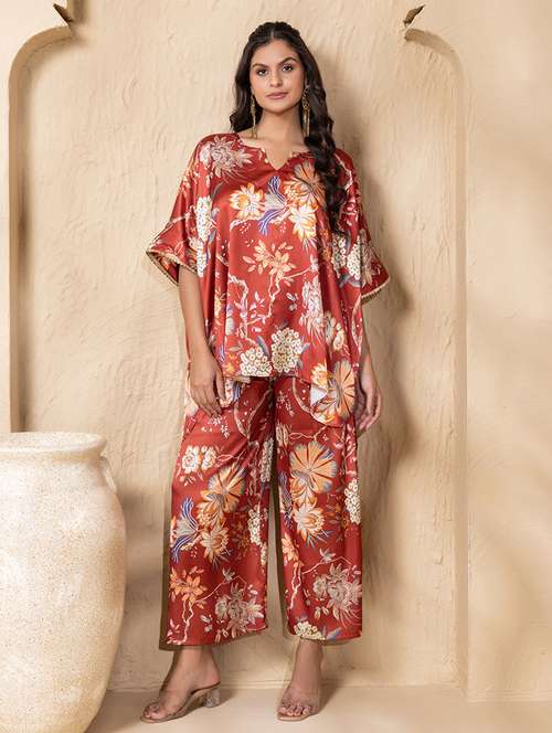 women printed kimono sleeve ethnic co-ord set - 22225192 -  Standard Image - 0