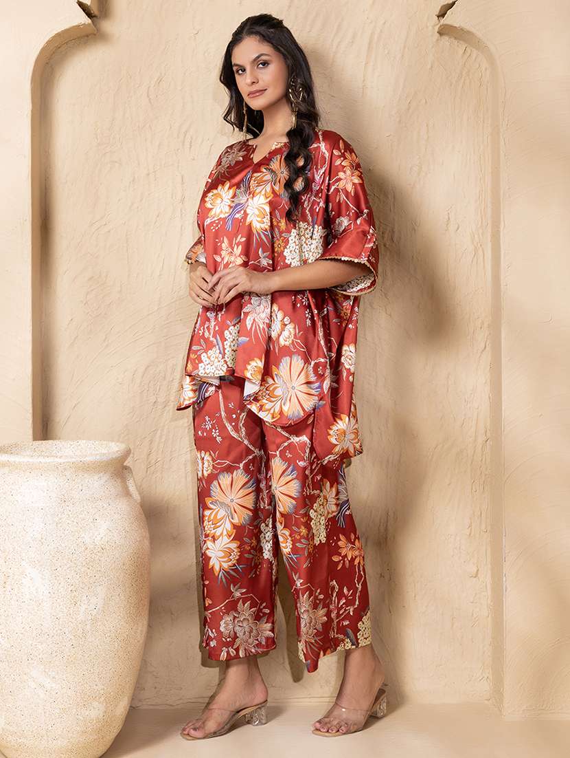 women printed kimono sleeve ethnic co-ord set - 22225192 -  Standard Image - 3