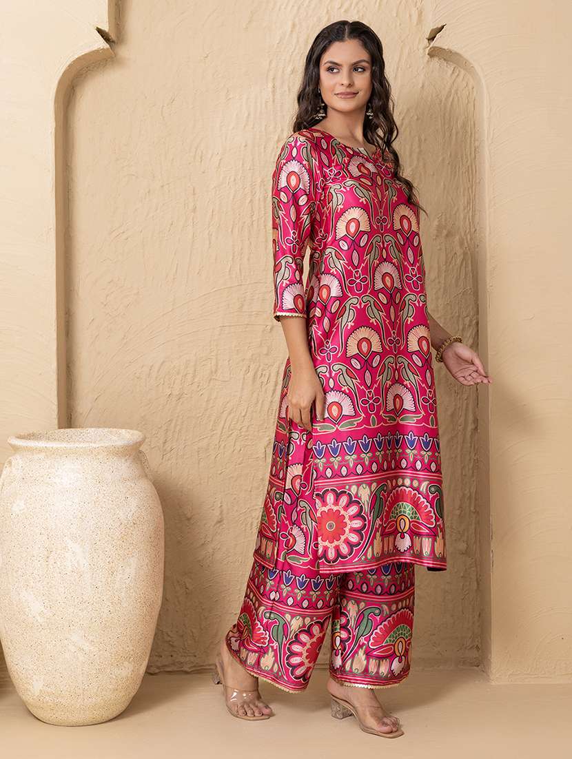 women printed three quarter sleeve ethnic co-ord set - 22225193 -  Standard Image - 3
