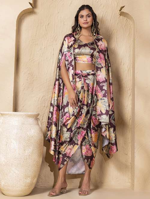 women printed top and dhoti with shrug co-ord set - 22225196 -  Standard Image - 0