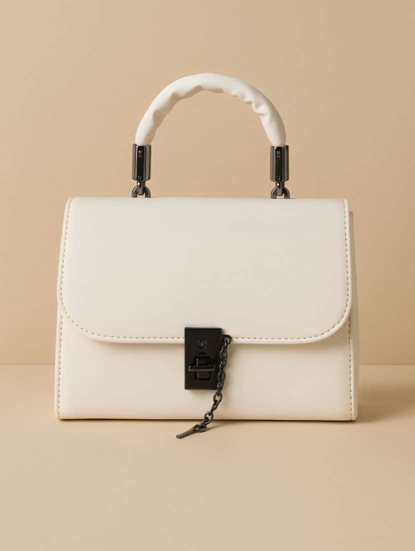 white structured classic handbag with strap