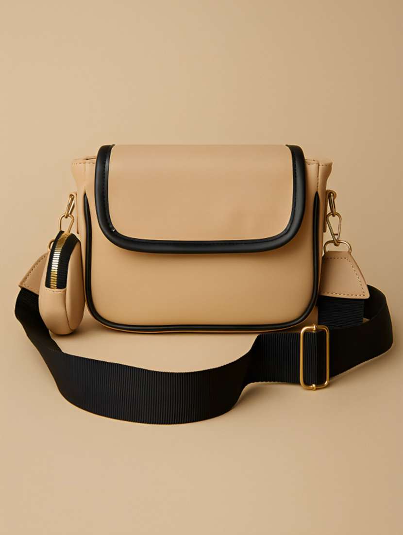 contrast sling bag with detachable mini pouch