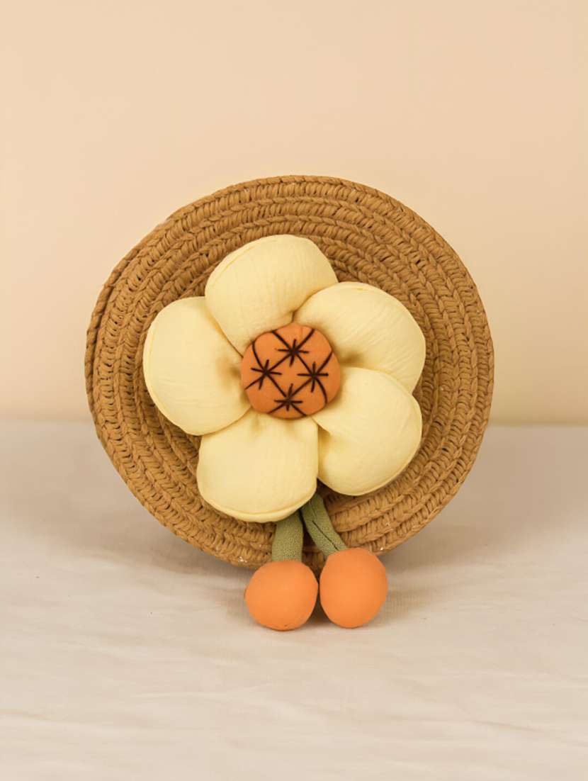 brown jute sling bag with plush flower - 22225215 -  Standard Image - 3