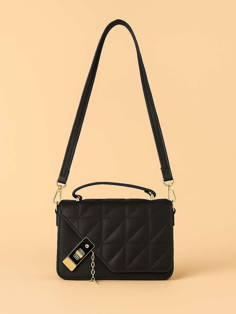 black quilted sling bag with detachable strap - 22225224 -  Standard Image - 3