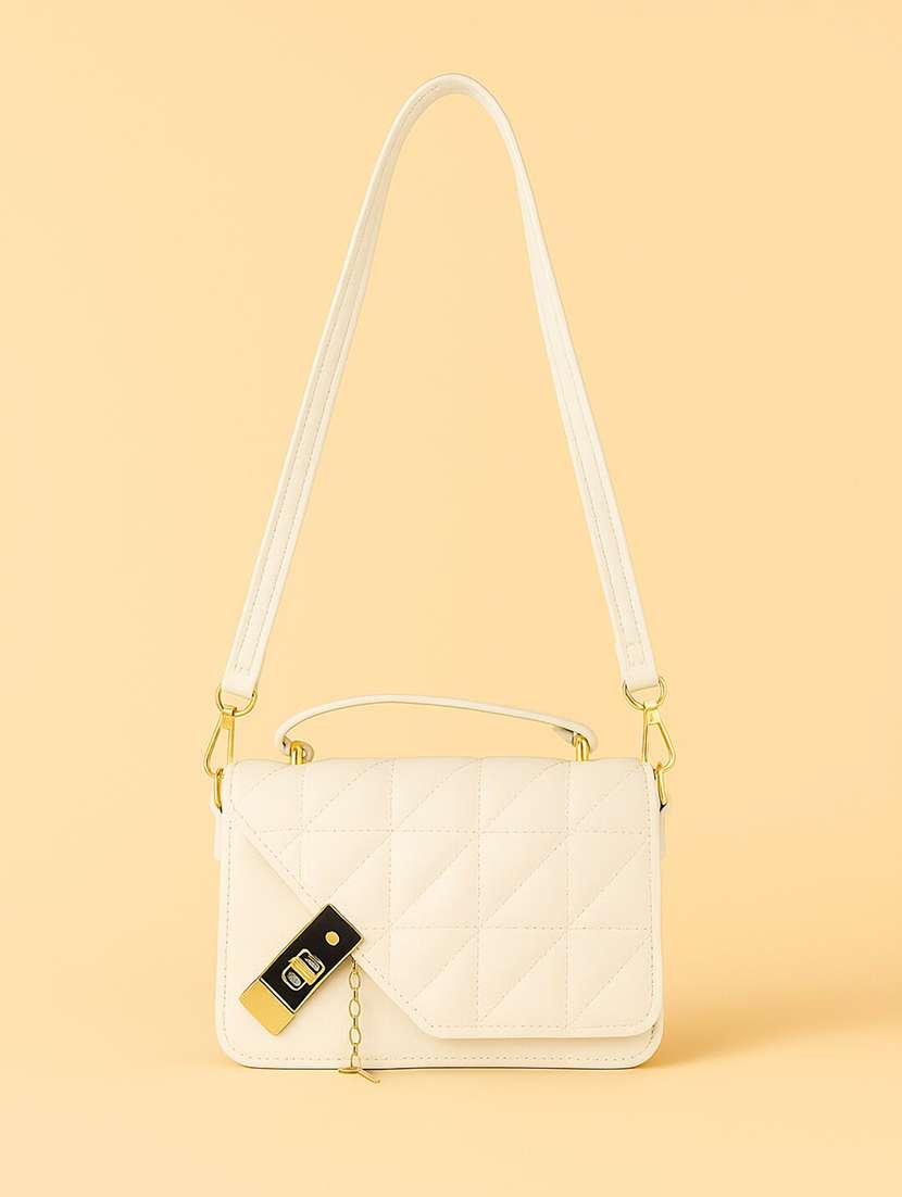 white quilted sling bag with twist clasp - 22225226 -  Standard Image - 3