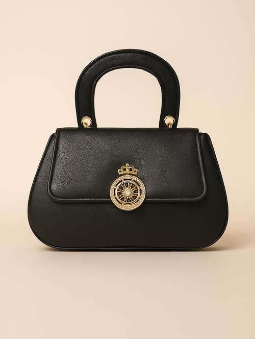 black solid handbag with detachable sling strap - 22225227 -  Standard Image - 0