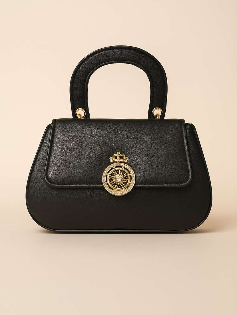 black solid handbag with detachable sling strap - 22225227 -  Zoom Image - 0