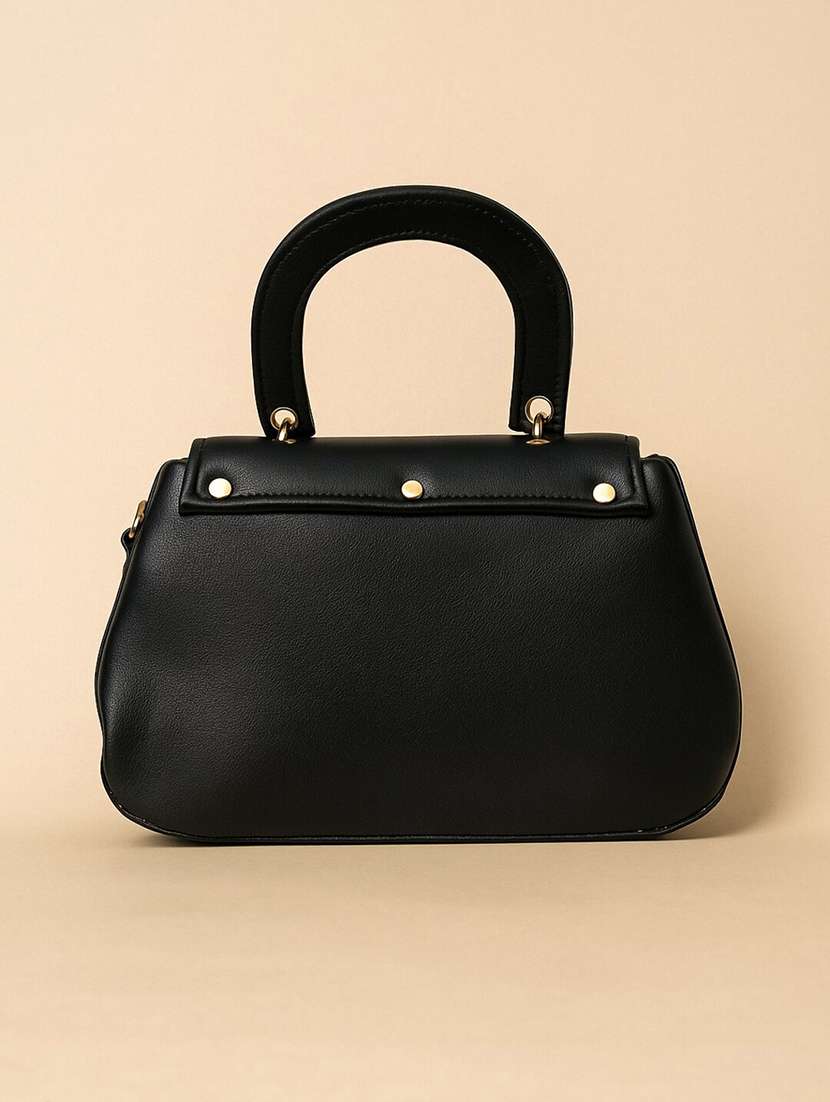 black solid handbag with detachable sling strap - 22225227 -  Standard Image - 3