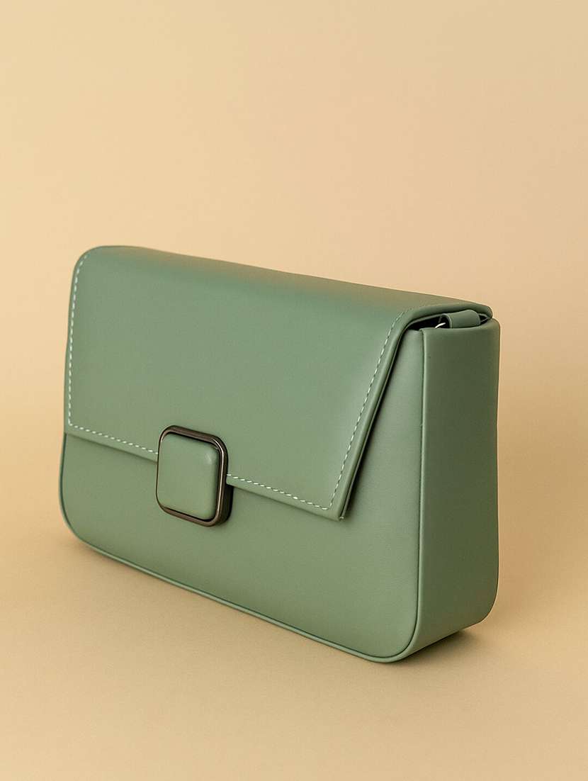 women's green sling bag with buckle closure - 22225238 -  Standard Image - 3