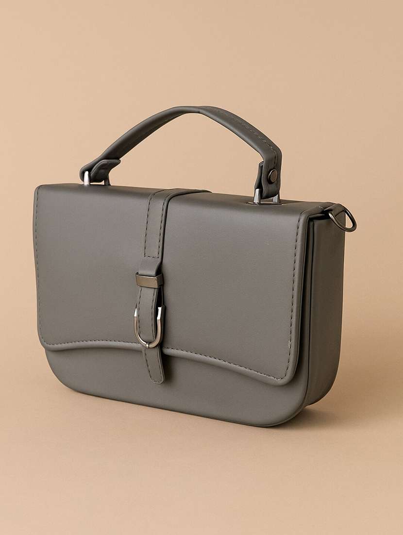 women grey pu sling bag with button closure - 22225240 -  Standard Image - 3