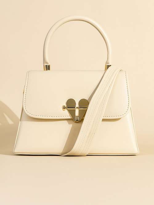 cream pu leather top handle handbag - 22225244 -  Standard Image - 0