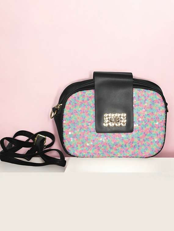 women embellished pu sling bag