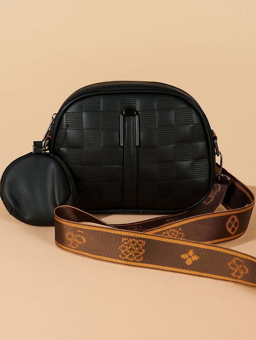 women textured pu sling bag