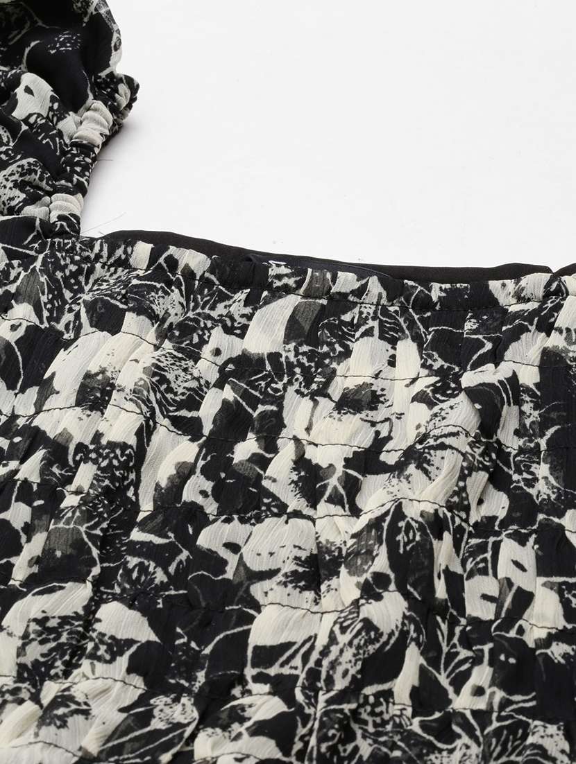 women printed puff sleeve fit & flare dress - 22225269 -  Standard Image - 5