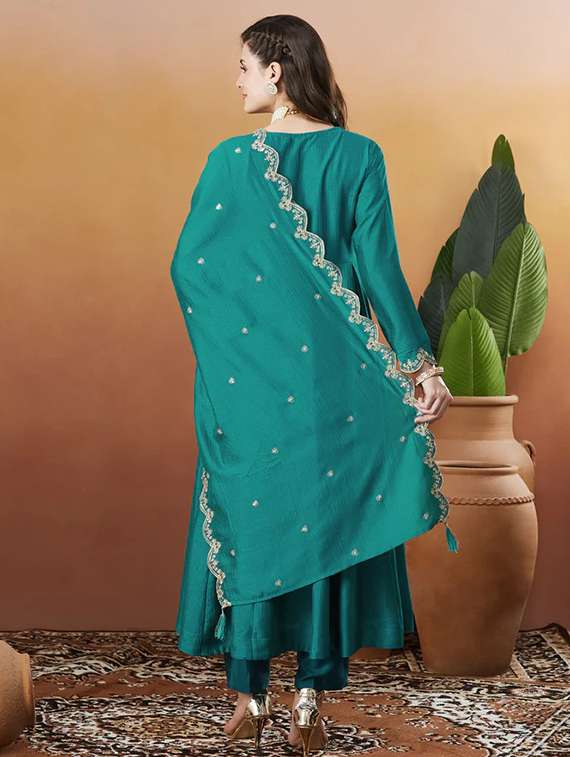 women solid with work long sleeve kurta pant with dupatta set - 22225271 -  Standard Image - 3