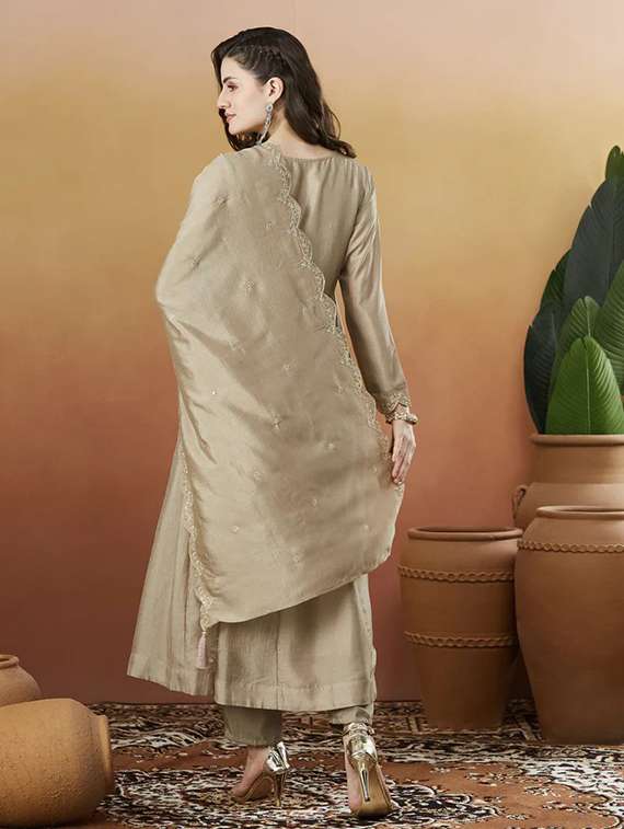 women solid with work long sleeve kurta pant with dupatta set - 22225272 -  Standard Image - 3