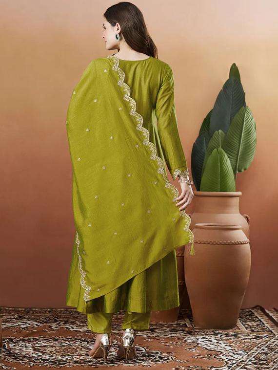 women solid with work long sleeve kurta pant with dupatta set - 22225273 -  Standard Image - 3