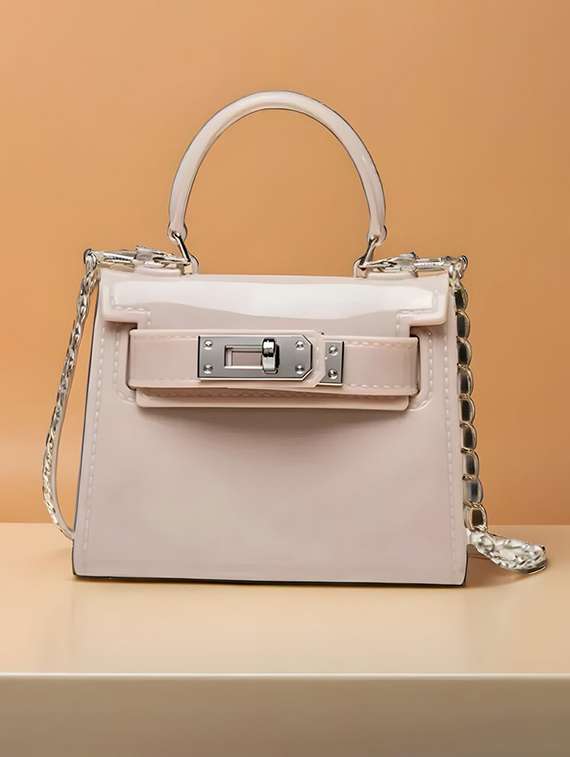 women solid structured pu sling bag