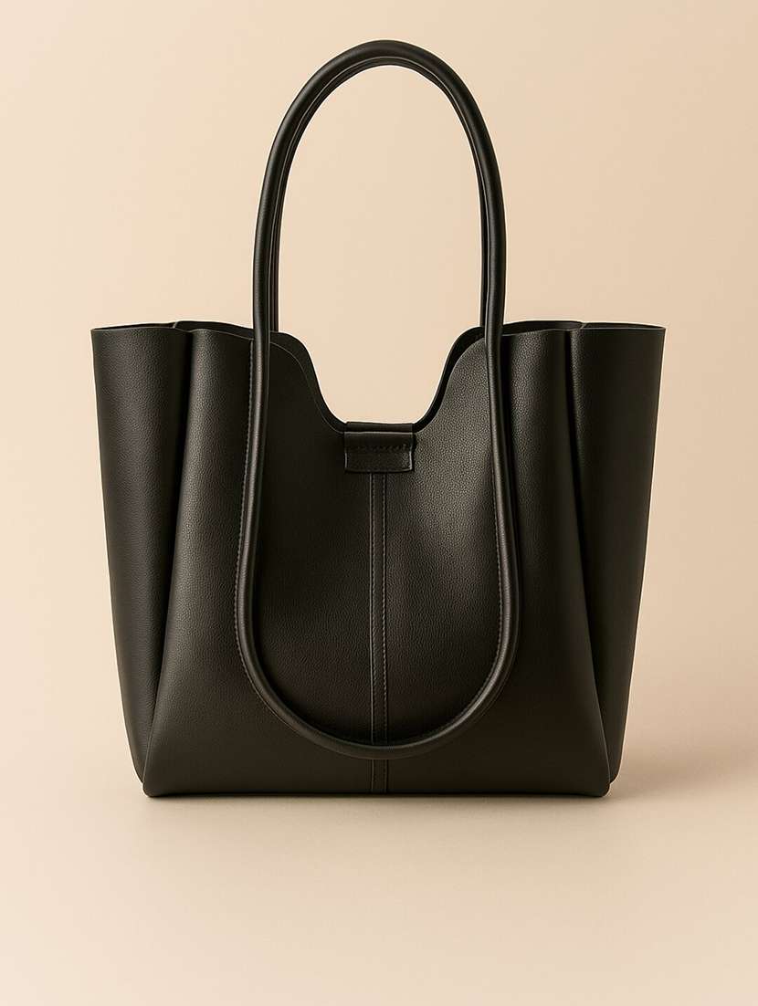 women black solid tote bag