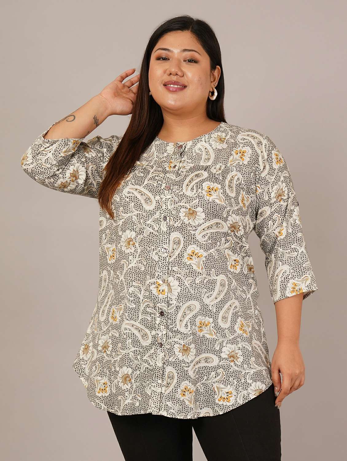women plus size printed three quarter sleeve tunic 