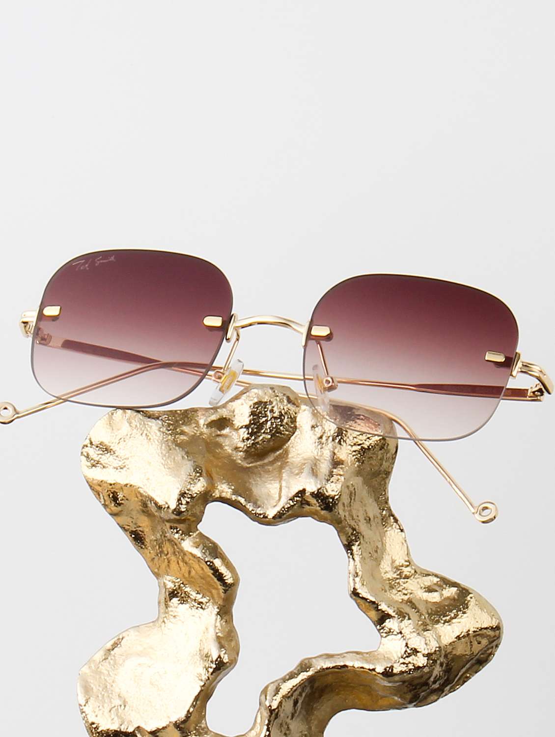 ted smith unisex square sunglasses gold metal frame brown gradient lens uv protection