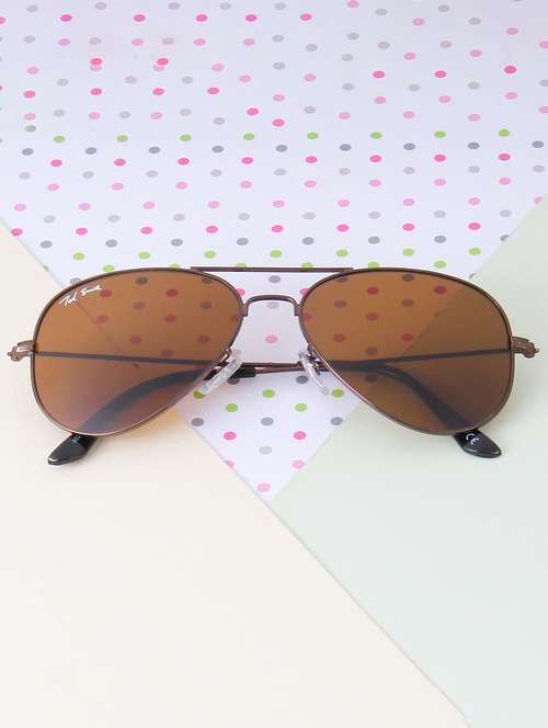 ted smith unisex aviator sunglasses brown metal frame brown glass lenses classic style - 22225365 -  Standard Image - 0