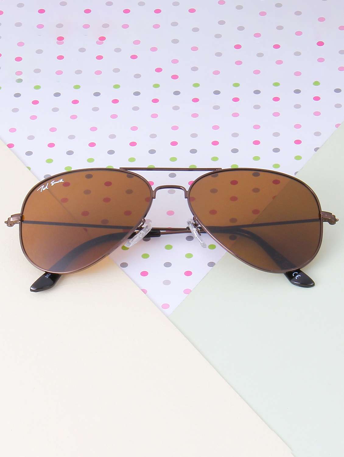 ted smith unisex aviator sunglasses brown metal frame brown glass lenses classic style