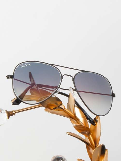 ted smith unisex aviator sunglasses – matt black metal frame , light blue graded glass lenses, classic style. - 22225366 -  Standard Image - 0