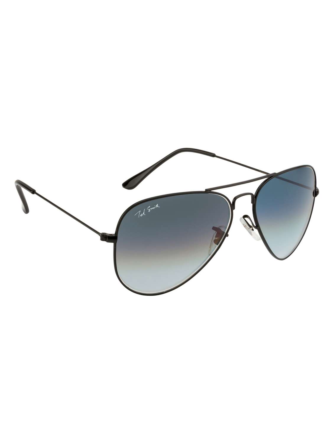 ted smith unisex aviator sunglasses – matt black metal frame , light blue graded glass lenses, classic style. - 22225366 -  Standard Image - 3