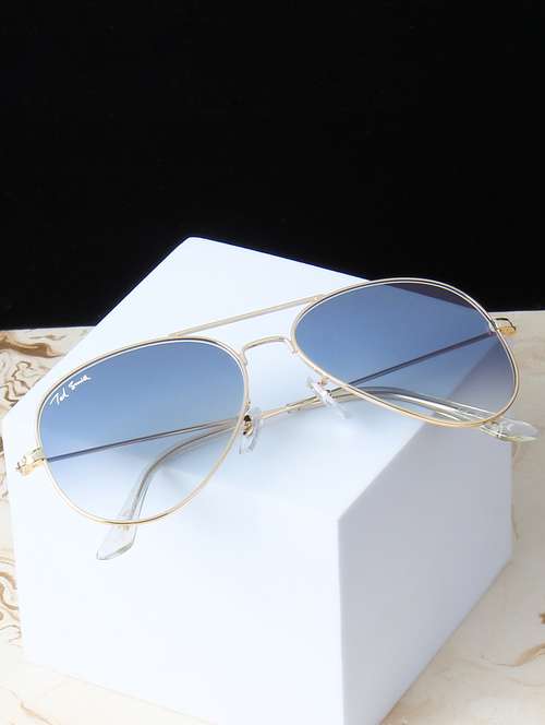 ted smith unisex aviator sunglasses – gold metal frame , blue graded glass lenses, classic style. - 22225367 -  Standard Image - 0