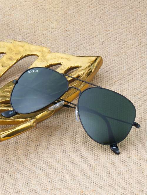 ted smith unisex aviator sunglasses – matt black metal frame , green glass lenses, classic style. - 22225368 -  Standard Image - 0