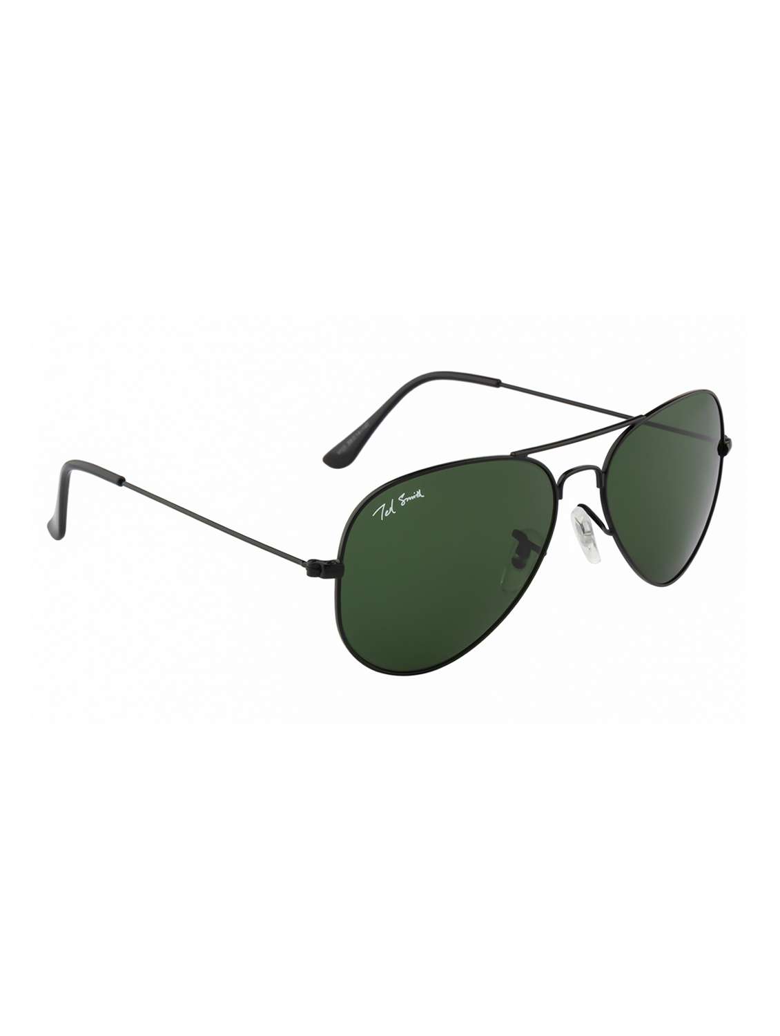 ted smith unisex aviator sunglasses – matt black metal frame , green glass lenses, classic style. - 22225368 -  Standard Image - 3