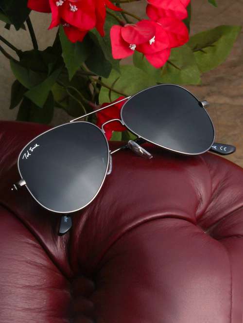 ted smith unisex aviator sunglasses – gunmetal metal frame , grey glass lenses, classic style. - 22225369 -  Standard Image - 0
