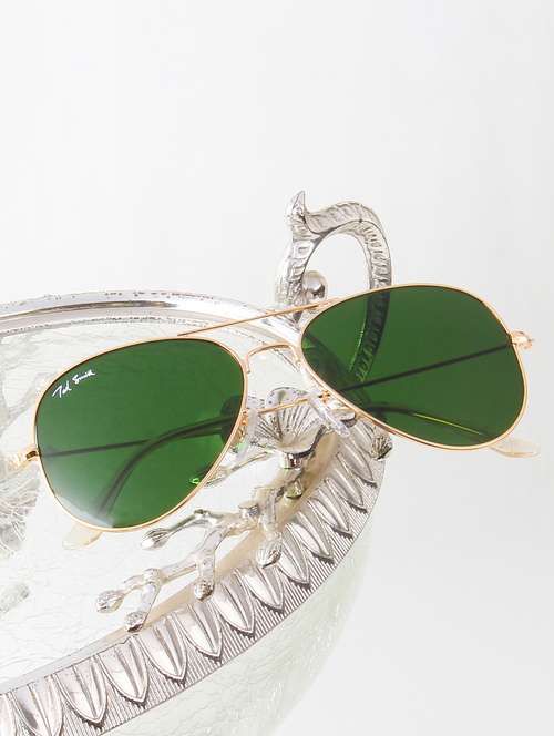 ted smith unisex aviator sunglasses – gold metal frame , dark green glass lenses, classic style. - 22225370 -  Standard Image - 0