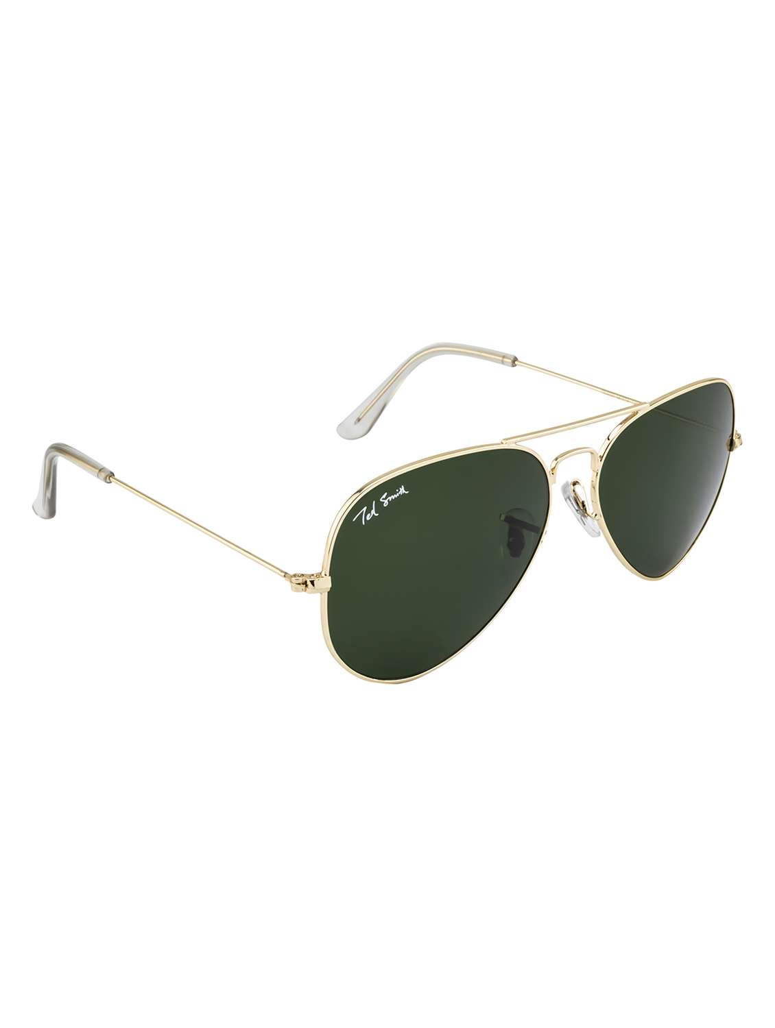 ted smith unisex aviator sunglasses – gold metal frame , dark green glass lenses, classic style. - 22225370 -  Standard Image - 3