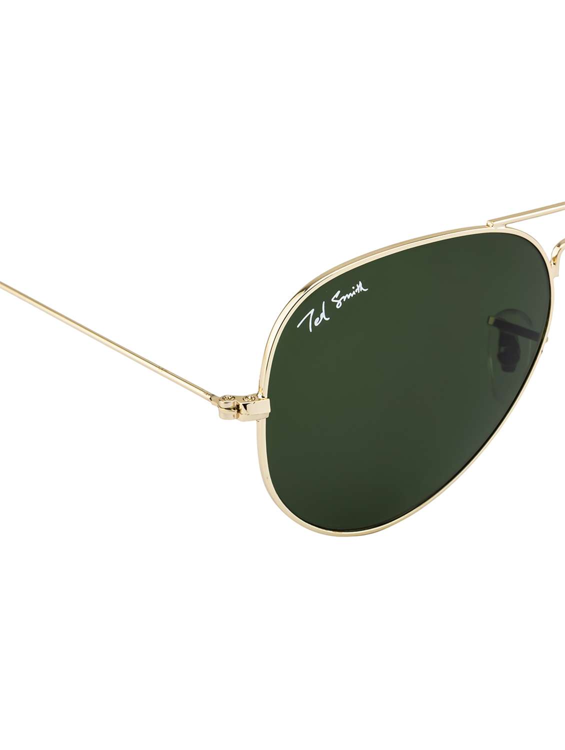 ted smith unisex aviator sunglasses – gold metal frame , dark green glass lenses, classic style. - 22225370 -  Standard Image - 5