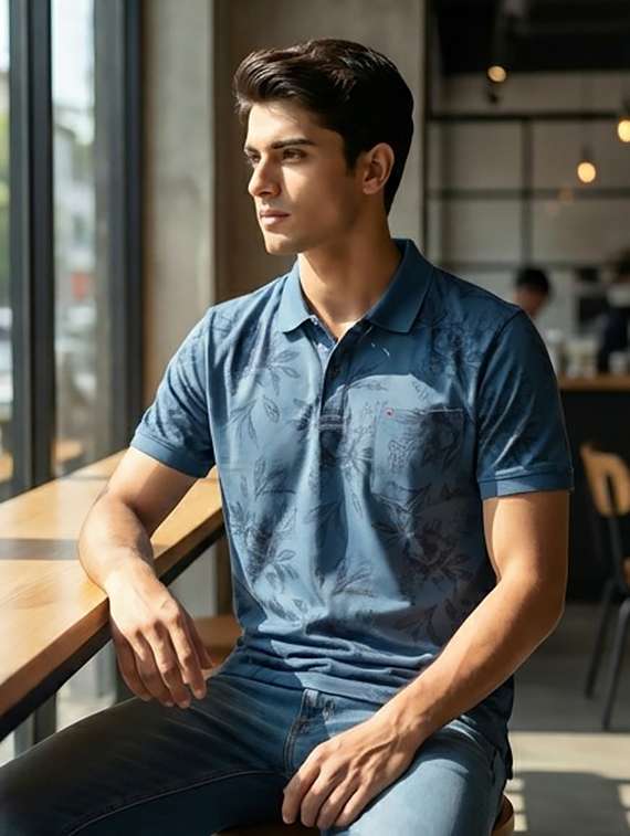 men floral printed short sleeve regular fit polo t-shirt