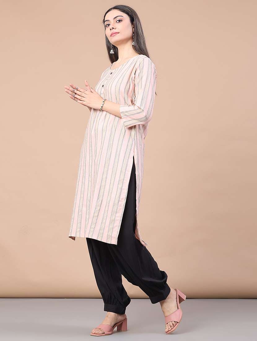 women striped round neck straight kurta  - 22226066 -  Standard Image - 3