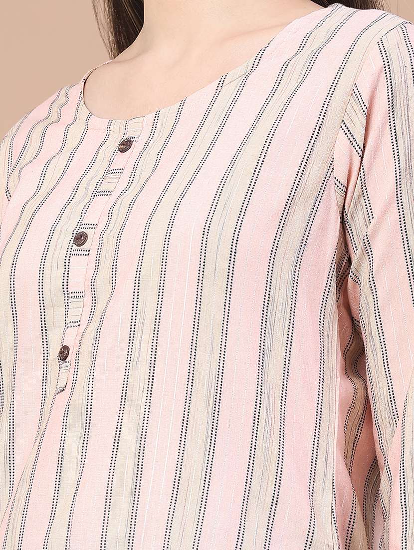women striped round neck straight kurta  - 22226066 -  Standard Image - 5