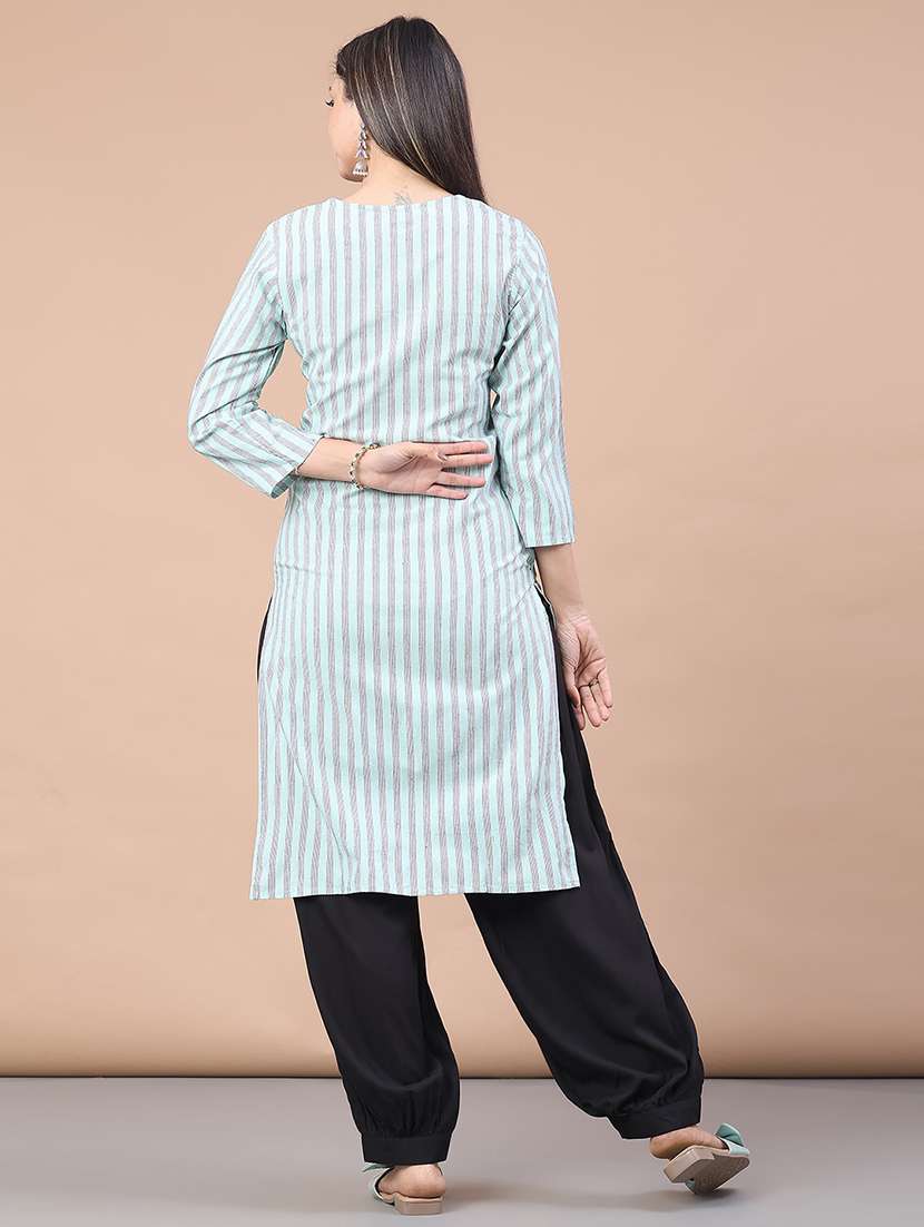 women striped round neck straight kurta  - 22226067 -  Standard Image - 3