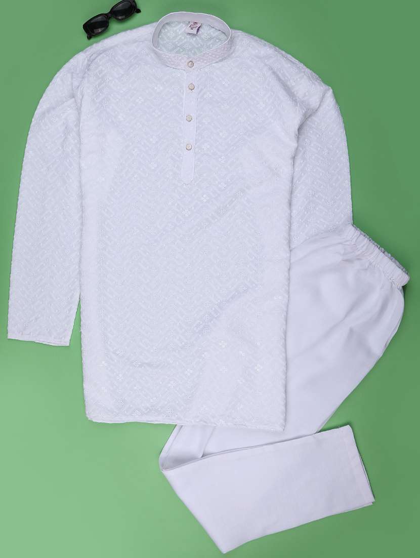 boys solid kurta and pyjama set